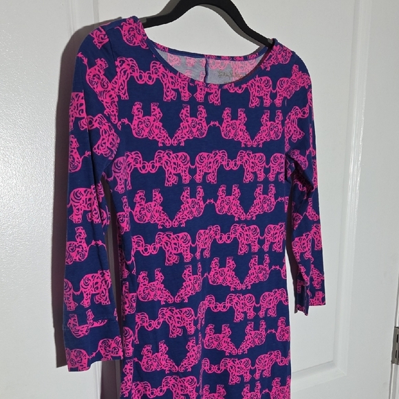 Lilly Pulitzer Navy and Hot Pink Elephant Print Dress 100% Pima Cotton Size XS - Picture 3 of 7